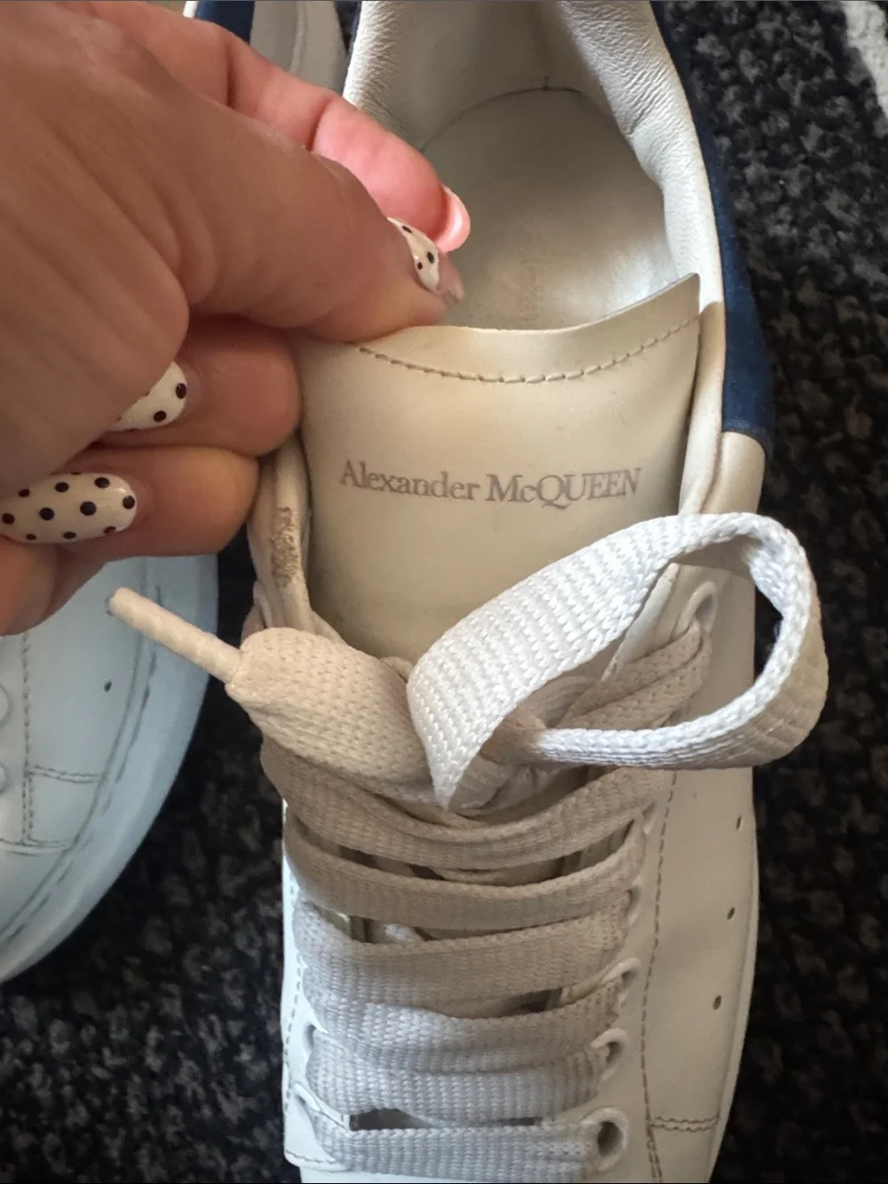 Alexander McQueen White Leather Platform Sneakers with Navy Heel Tab